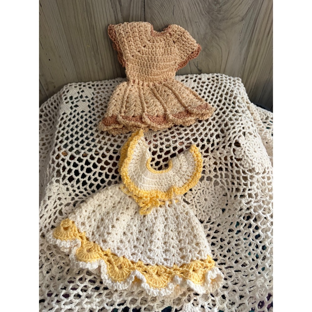 Vintage Handmade Crochet Miniature Doll Dresses Set of 2